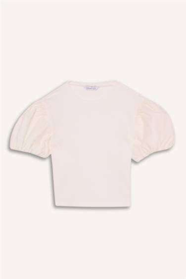 Girl Regular Fit Crew Neck Ribbed T-Shirt