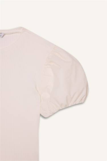 Girl Regular Fit Crew Neck Ribbed T-Shirt