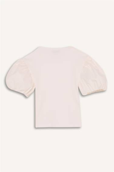 Girl Regular Fit Crew Neck Ribbed T-Shirt