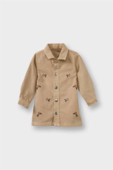 Kız Bebek Çiçekli Uzun Kollu Jean Elbise