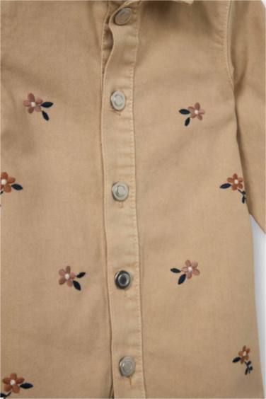 Kız Bebek Çiçekli Uzun Kollu Jean Elbise