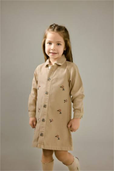 Kız Bebek Çiçekli Uzun Kollu Jean Elbise