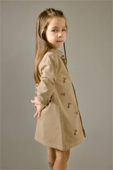 Kız Bebek Çiçekli Uzun Kollu Jean Elbise