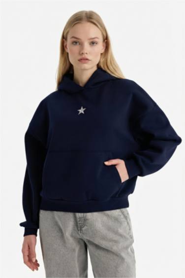 Oversize Geniş Kalıp Kapüşonlu Kalın Kumaş Sweatshirt