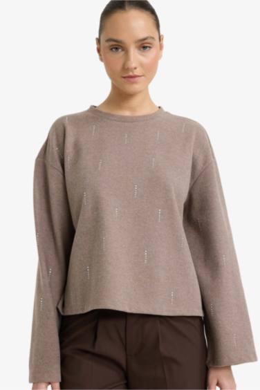 تيشيرت ردن طويل قصة مريحة برقبة مستديرة