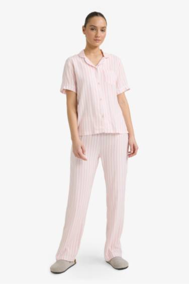 Regular Fit Striped Top Bottom 2 Piece Pajama Set