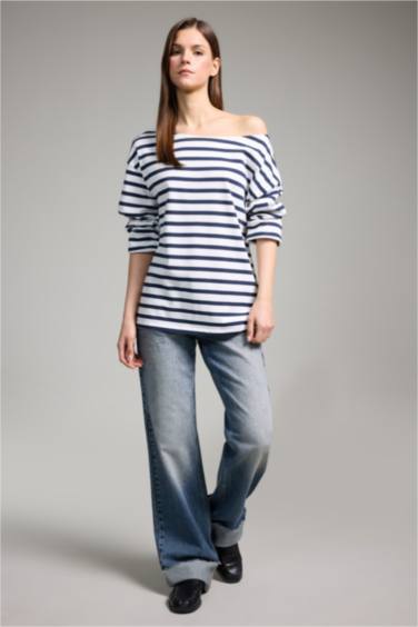 Relax Fıt Kayık Yaka Premium Uzun Kollu Tişört