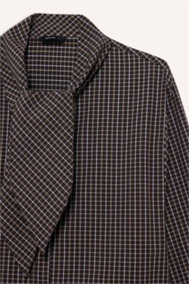 %100 Pamuk Oversıze Kareli Poplin Gömlek - Görsel 9