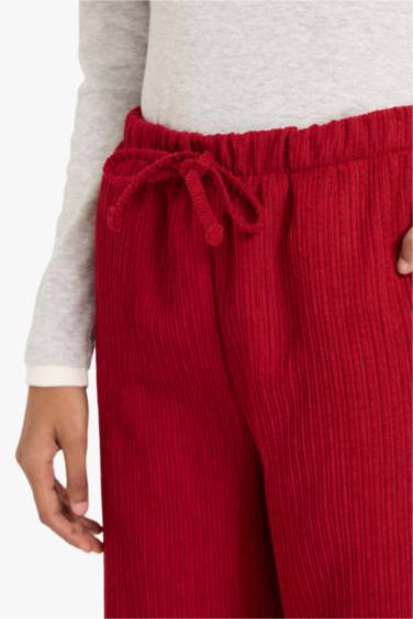 Wide Leg Çift Cepli Standart Boy Kadife Pantolon