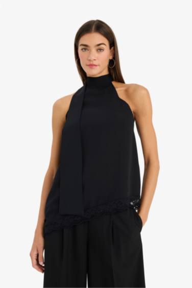 بلوزة كت كريب قصة عادية بياخة هالتر