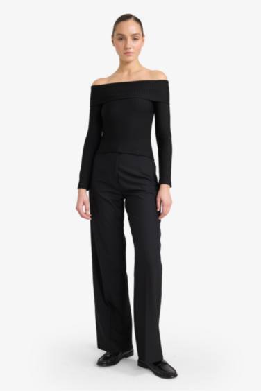 تيشيرت ردن طويل قطن سليم فيت بكتف واحد