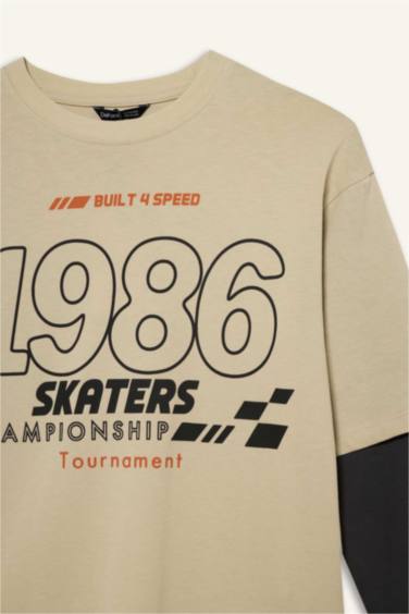 Ұлдарға арналған Oversize дөңгелек жағалы ұзын жеңді футболка