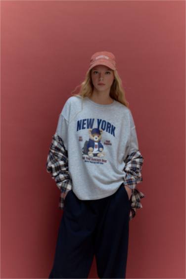 Oversize Geniş Kalıp Bisiklet Yaka Baskılı Kalın Kumaş Kısa Kollu Tişört