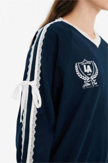 %100 Pamuk Oversıze Baskılı Sweatshirt - Görsel 4