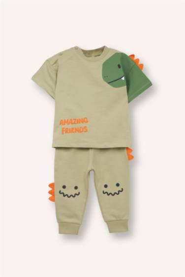 2'li Takım Dinozor Baskılı Sweatshirt Alt Erkek Bebek