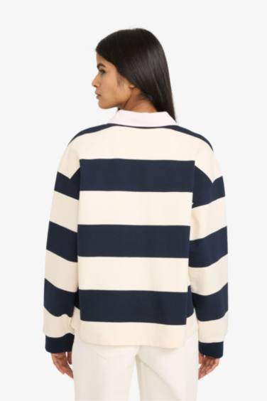 %100 Pamuk Loose Fıt Renk Bloklu Sweatshirt - Görsel 5