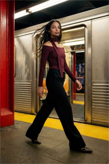 Fitted Kayık Yaka Şal Detaylı Tişört