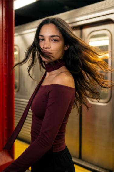 Fitted Kayık Yaka Şal Detaylı Tişört