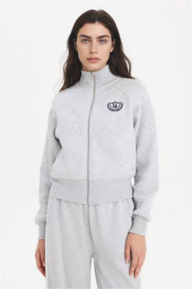 Loose Fıt Baskılı Fermuarlı Sweatshirt