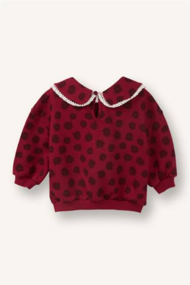 Regular Fıt Büyük Yaka Floral Kalın Sweatshirt Kumaşı Sweatshirt Kız Bebek