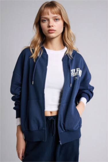 Oversize Fit Printed Thick Fabric Cardigan