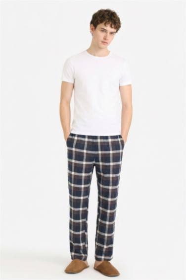 بنطلون بجامة كاروهات فلانيل قصة عادية