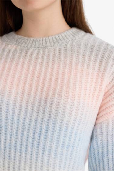 Regular Fit Bisiklet Yaka Renkli Triko Kazak