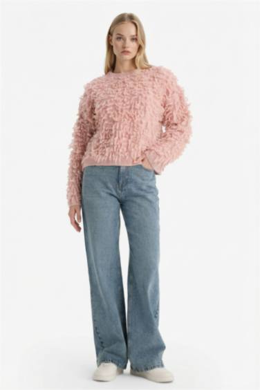 Regular Fit Bisiklet Yaka Püsküllü Triko Kazak