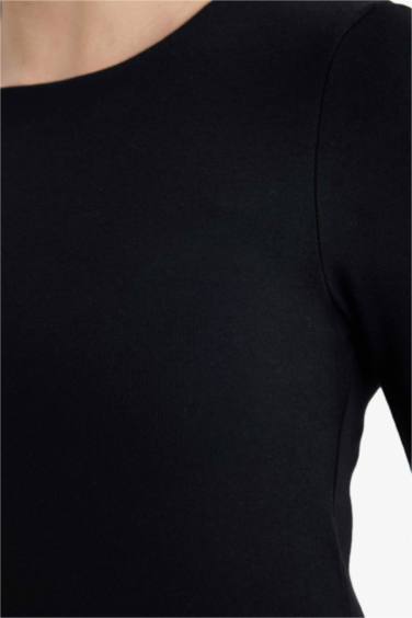 Slim Fit Dar Kesim Bisiklet Yaka Basic Düz Modal Uzun Kollu Tişört