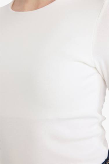 Slim Fit Dar Kesim Bisiklet Yaka Basic Düz Modal Uzun Kollu Tişört