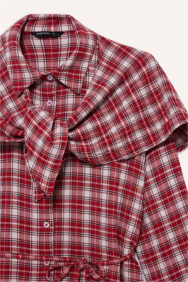 قميص كاروهات منسوج ردن طويل قصة عادية