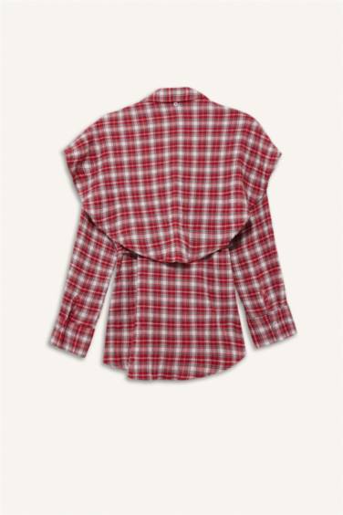 قميص كاروهات منسوج ردن طويل قصة عادية