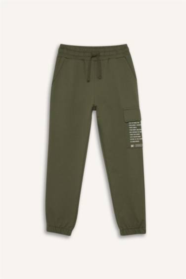 Regular Fıt Slogan Baskılı Sweatshirt Kumaşı Pantolon Erkek Çocuk