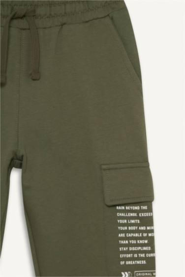 Regular Fıt Slogan Baskılı Sweatshirt Kumaşı Pantolon Erkek Çocuk