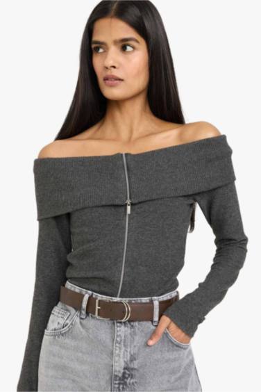 Fitted Omzu Açık Hırka