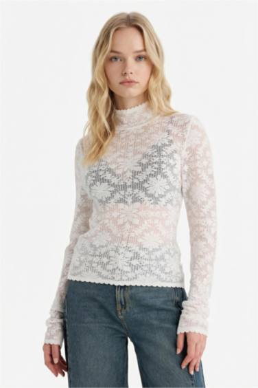 Slim Fit Dar Kesim Balıkçı Yaka Desenli İnce Triko Kazak