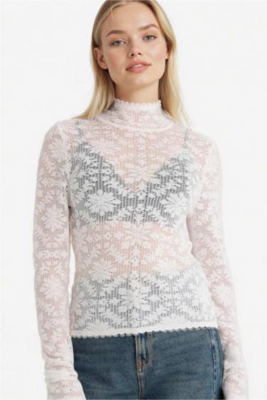 Slim Fit Dar Kesim Balıkçı Yaka Desenli İnce Triko Kazak