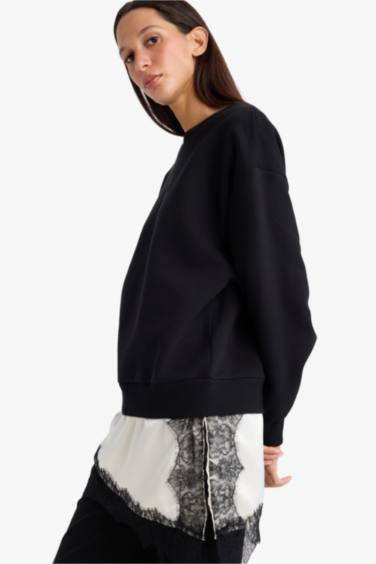 سويت شيرت ثقيل قصة مريحة بياخة مستديرة