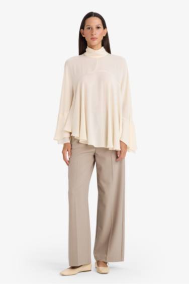 Fashion Fit Dik Yaka Krep Uzun Kollu Bluz