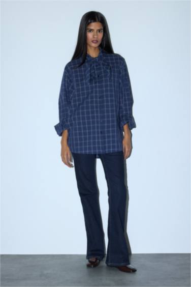 قميص ردن طويل بوبلين اوفر سايز بياخة بوشاح