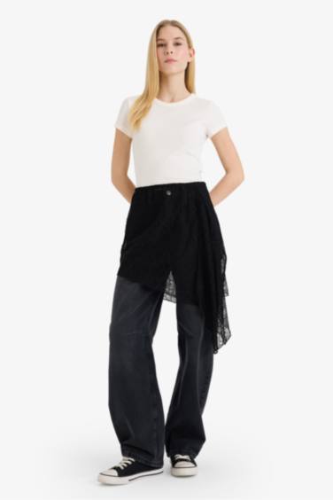 A-Line Regular Waist Lace Mini Skirt