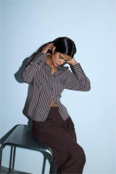 قميص مخطط ردن طويل مخصر