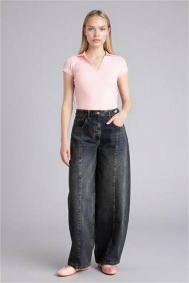 Slım Fıt Fitilli Kaşkorse Kısa Kollu Polo Tişört - Görsel 2