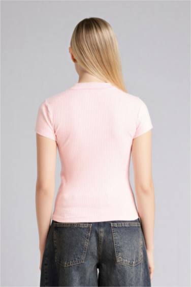 Slım Fıt Fitilli Kaşkorse Kısa Kollu Polo Tişört - Görsel 5