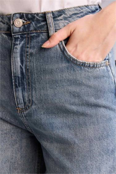 بنطرون جينز وايد ليج برجل واسع وخصر عالي