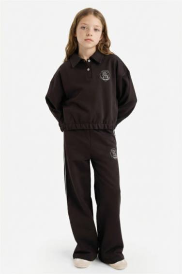 2'li Takım Baskılı Sweatshirt Eşofman Altı Kız Çocuk