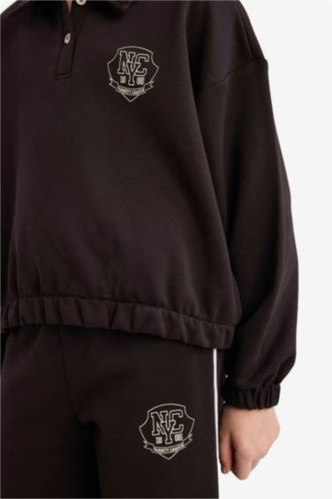 2'li Takım Baskılı Sweatshirt Eşofman Altı Kız Çocuk