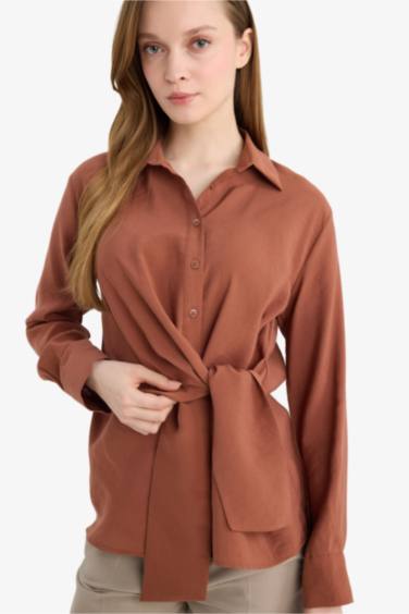 قميص ردن طويل منسوج قصة مريحة