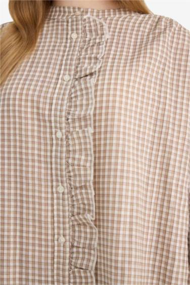 قميص كاروهات ردن طويل قصة عادية