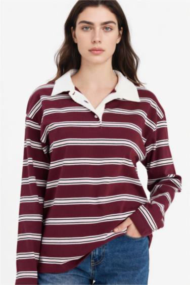 Loose Fıt Çizgili Sweatshirt